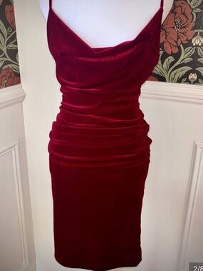 AKIRA Red Velvet Bodycon Midi Dress Mob Wife